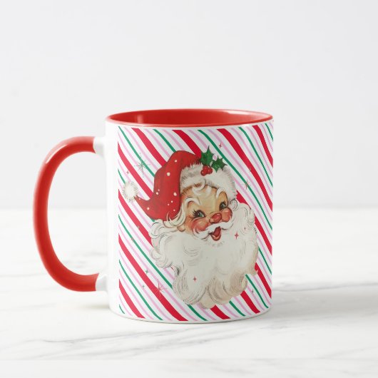 Festlicher Streifen Retro Santa Tasse (Links)