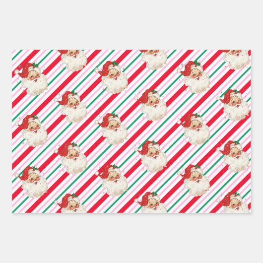 Festlicher Streifen Retro Weihnachten Geschenkpapier Set (Vorderseite)