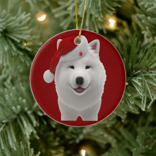 Festlicher süßer Cartoon-Stil Samojede-Hund mit Sa Keramik Ornament