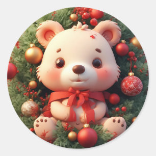 Festlicher Teddybär mit Geschenken und Weihnachtsb Runder Aufkleber