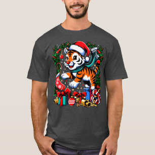 Festlicher Tiger in Santas Hut zu Weihnachten T-Shirt