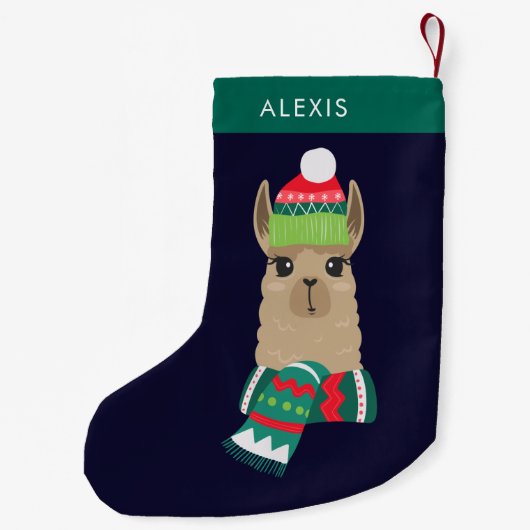Festlicher Urlaub Alpaca Personalisiert Kleiner Weihnachtsstrumpf (Rückseite)