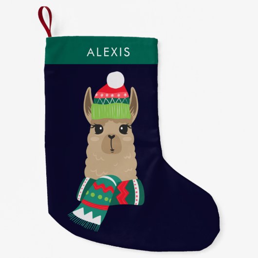 Festlicher Urlaub Alpaca Personalisiert Kleiner Weihnachtsstrumpf (Vorderseite)