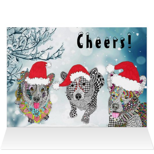 Festlicher Urlaub Corgi Weihnachtskarte (Innenansicht Horizontal (Oben))