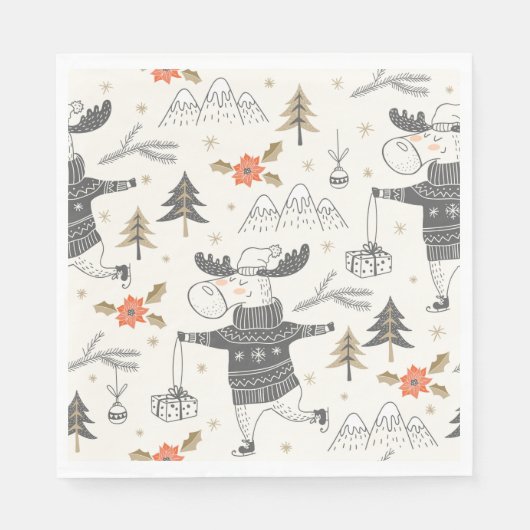 Festlicher Urlaub Elch Zeichnend Serviette (Vorderseite)