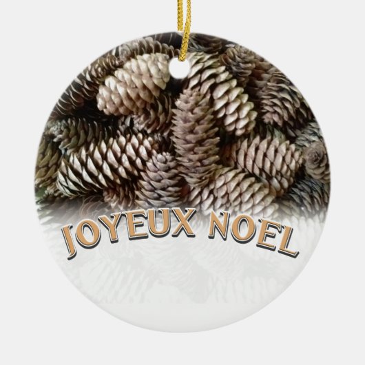 Festlicher Urlaub Joyeux Weihnachten Pine Cone Keramik Ornament (Vorne)