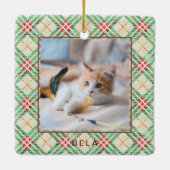 Festlicher Urlaub Karierter Haustier Name Weihnach Keramikornament (Rückseite)