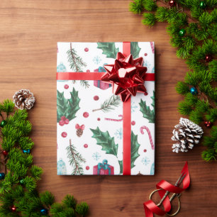 Festlicher Urlaub Mistletoe Pine Snowflake Weihnac Geschenkpapier