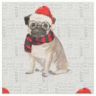 Festlicher Urlaub Niedlicher Mops Hund Weihnachten Stoff