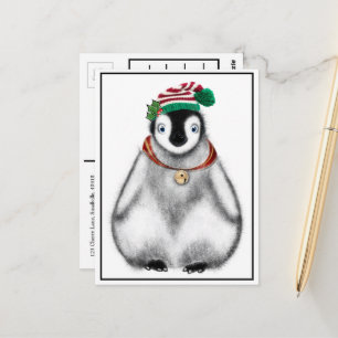 Festlicher Urlaub Pinguin   Steinglocken Postkarte