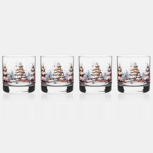Festlicher Urlaub Tree Brille Set 4 Whiskyglas (Vorderseite)