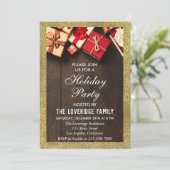 Festlicher Urlaub Weihnachten Party Geschenke Gold Einladung (Stehend Vorderseite)