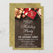 Festlicher Urlaub Weihnachten Party Geschenke Gold Einladung (Vorne/Hinten)