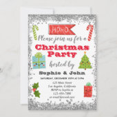 Festlicher Urlaub Weihnachten Party Silberner Glit Einladung (Vorderseite)