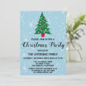 Festlicher Urlaub Weihnachten Party Tree Blauer Sc Einladung (Stehend Vorderseite)