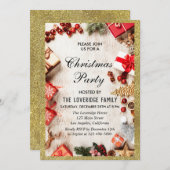 Festlicher Urlaub Weihnachten Party White Gold Gli Einladung (Vorne/Hinten)