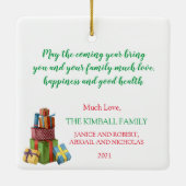 Festlicher Urlaub Winter Snowman Szene Keramikornament (Rückseite)