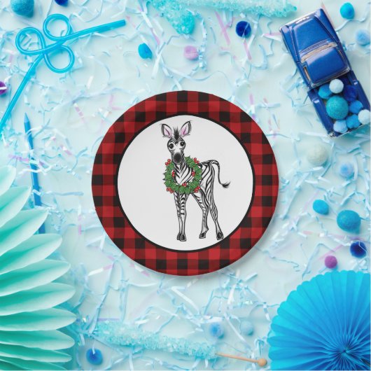 Festlicher Urlaub Zebra, Holly Kranz, Büffel karie Pappteller (Party)