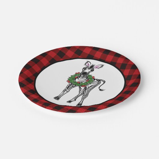 Festlicher Urlaub Zebra, Holly Kranz, Büffel karie Pappteller (Schrägansicht)