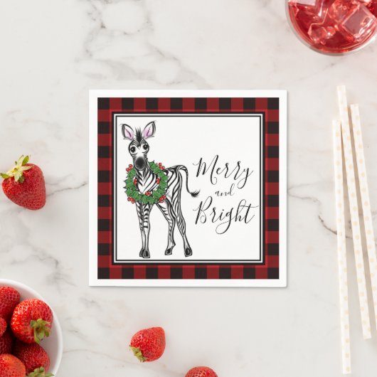 Festlicher Urlaub Zebra Holly Kranz Büffel kariert Serviette (Beispiel)