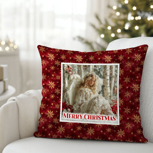 Festlicher Vintage Engel Rot Gold Akzent Weihnacht Kissen