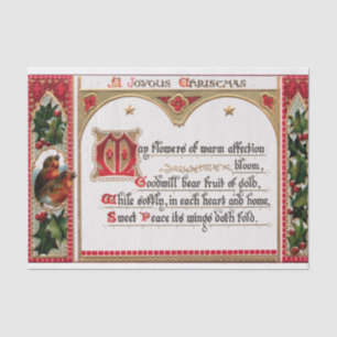 Festlicher Vintage-Weihnachtsvers mit Rotkehlchen Seidenpapier
