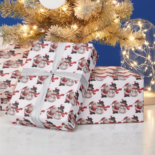 festlicher Vintager Schneemann Santa gekachelt  Geschenkpapier (Feiertage)