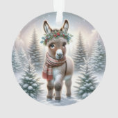 Festlicher Wald Esel mit Stechpalmenkranz Ornament (Rückseite)