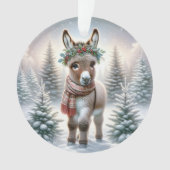 Festlicher Wald Esel mit Stechpalmenkranz Ornament (Vorderseite)