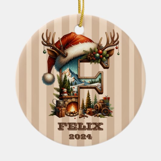 Festlicher Waldbrief der Vintagen Winterlandschaft Keramik Ornament (Vorne)