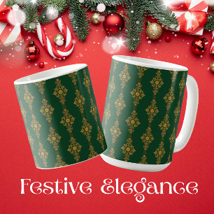 Festlicher Waldgrün-Goldmedaillon  Kaffeetasse