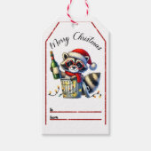 Festlicher Waschbär mit Flasche und Weihnachtsbele Geschenkanhänger (Vorderseite)