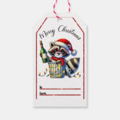 Festlicher Waschbär mit Flasche und Weihnachtsbele Geschenkanhänger (Rückseite)