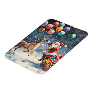 Festlicher Wasserfarben-Weihnachtsmann-Rentier-Bun Magnet
