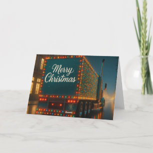 Festlicher Weihnachts-LKW mit Lichtern Dankeskarte