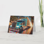 Festlicher Weihnachts-LKW mit Lichtern Dankeskarte (Vorderseite)