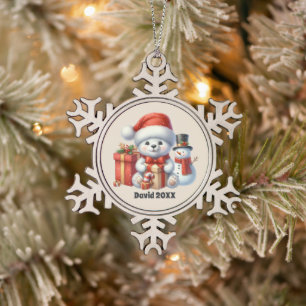 Festlicher Weihnachtsbär Jahr Eisbär Schneeflocken Zinn-Ornament