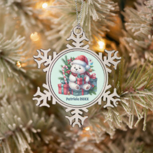 Festlicher Weihnachtsbär Jahr Eisbär Schneeflocken Zinn-Ornament