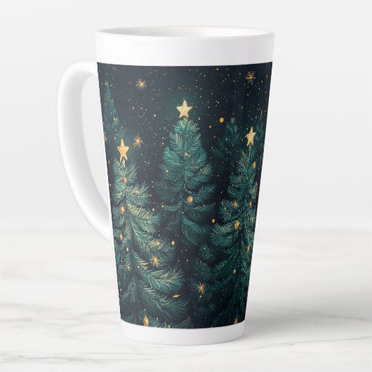 Festlicher Weihnachtsbaum mit gemütlichem Winterde Milchtasse (Linke Ecke)