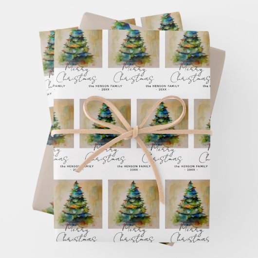 Festlicher Weihnachtsbaum Wasserfarbe Zeichnend kü Geschenkpapier Set (Beispiel)
