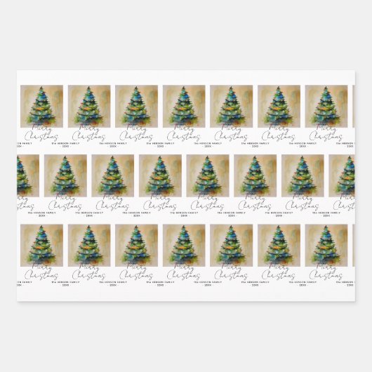 Festlicher Weihnachtsbaum Wasserfarbe Zeichnend kü Geschenkpapier Set (Vorderseite)