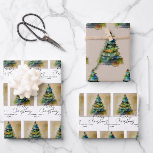Festlicher Weihnachtsbaum Wasserfarbe Zeichnend kü Geschenkpapier Set