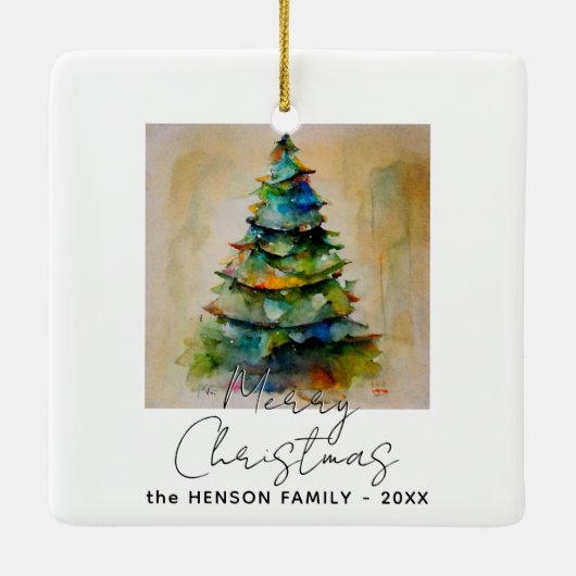 Festlicher Weihnachtsbaum Wasserfarbe Zeichnend kü Keramikornament (Rückseite)