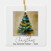 Festlicher Weihnachtsbaum Wasserfarbe Zeichnend kü Keramikornament (Vorderseite)