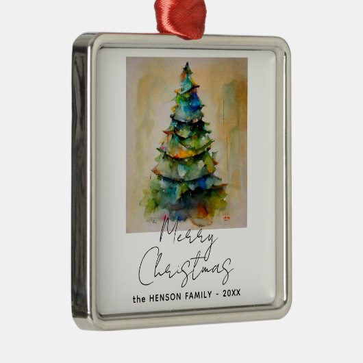 Festlicher Weihnachtsbaum Wasserfarbe Zeichnend kü Ornament Aus Metall (Rechts)