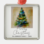 Festlicher Weihnachtsbaum Wasserfarbe Zeichnend kü Ornament Aus Metall (Vorne)