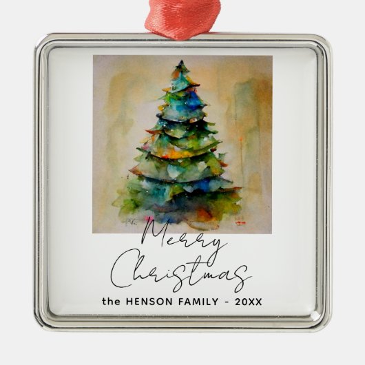 Festlicher Weihnachtsbaum Wasserfarbe Zeichnend kü Ornament Aus Metall (Vorne)