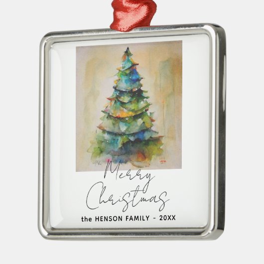 Festlicher Weihnachtsbaum Wasserfarbe Zeichnend kü Ornament Aus Metall (Links)