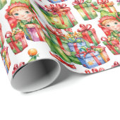 Festlicher Weihnachtself Geschenkpapier (Rolleneckpunkt)