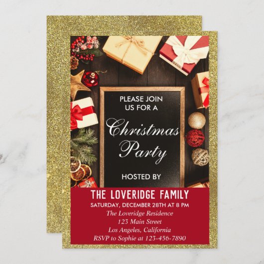 Festlicher Weihnachtsfest Weihnachten Party Red &  Einladung (Vorne/Hinten)